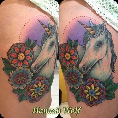 Tattoos - unicorn and flowers - 116432